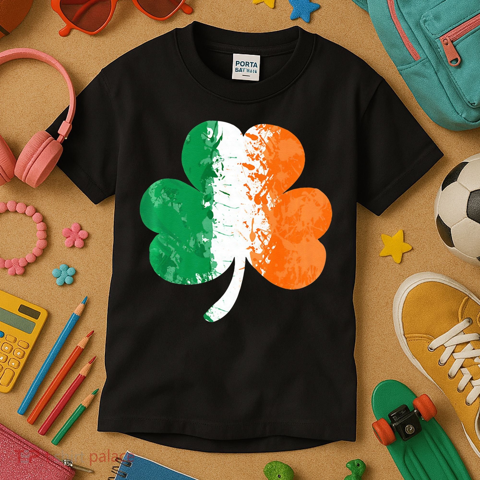 Saint Patrick's Day Irish Flag GrungeStyle Shamrock Kids T-Shirt