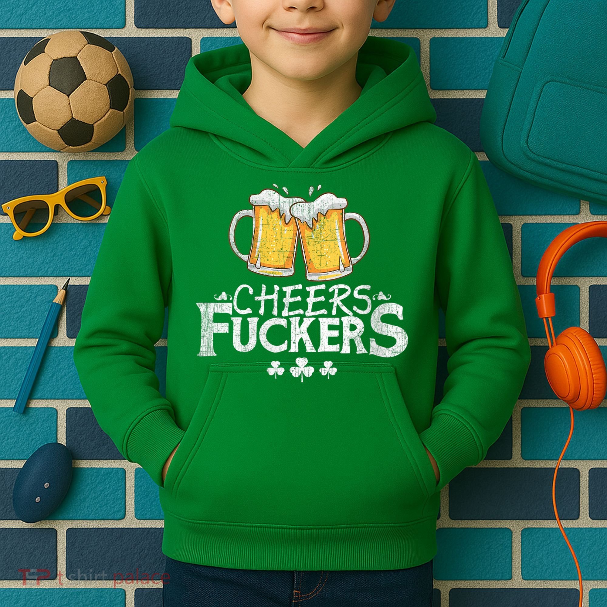 St Patricks Day Cheers Fuckers Kids Hoodie