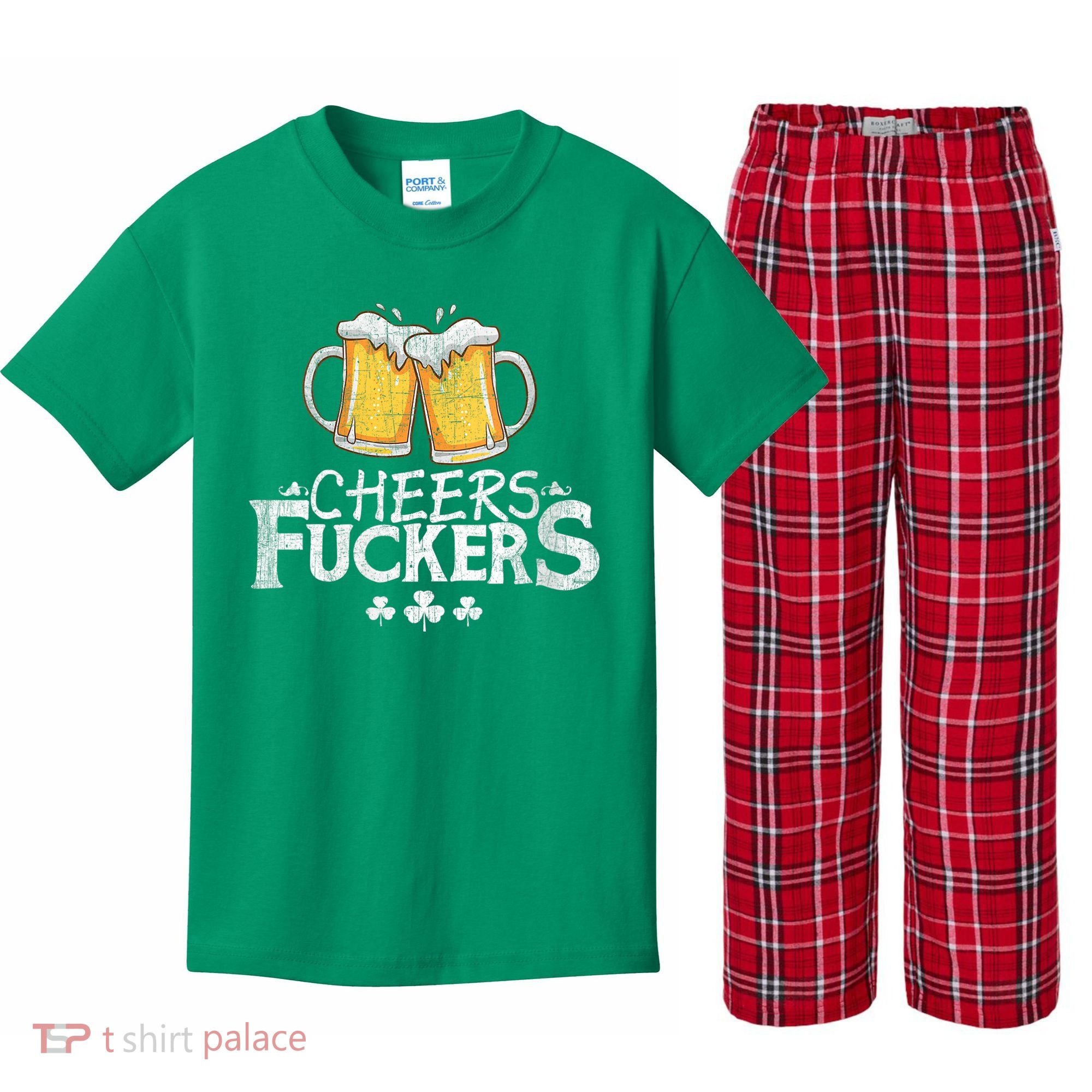 St Patricks Day Cheers Fuckers Kids Plaid Pajama Set