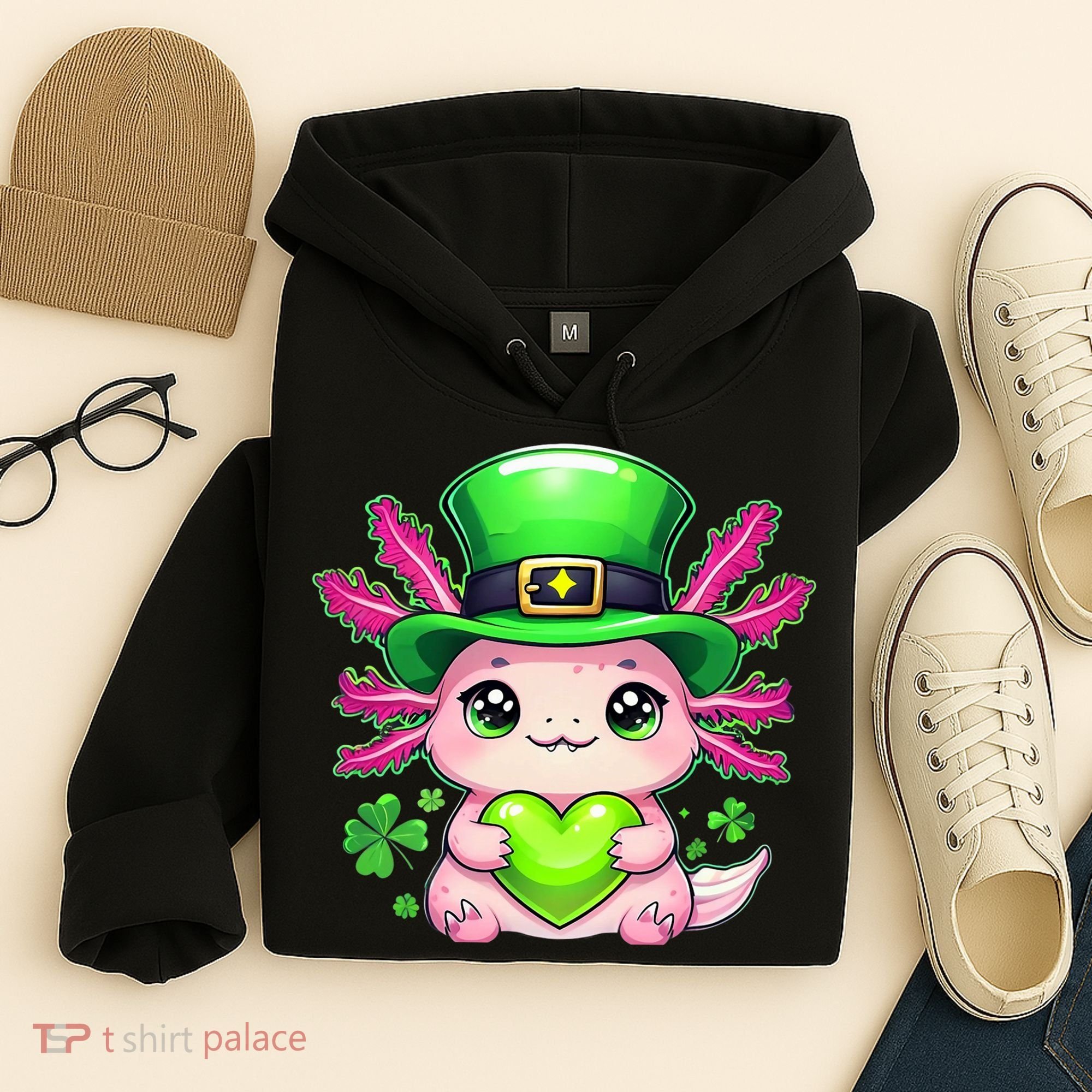 St Patricks Day Axolotl Cute Saint Pattys Kawaii Irish Hoodie