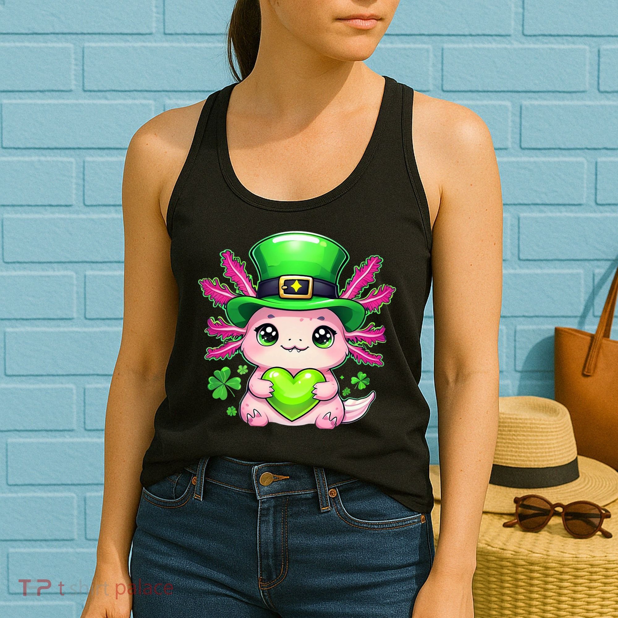 St Patricks Day Axolotl Cute Saint Pattys Kawaii Irish Women's Tank Top