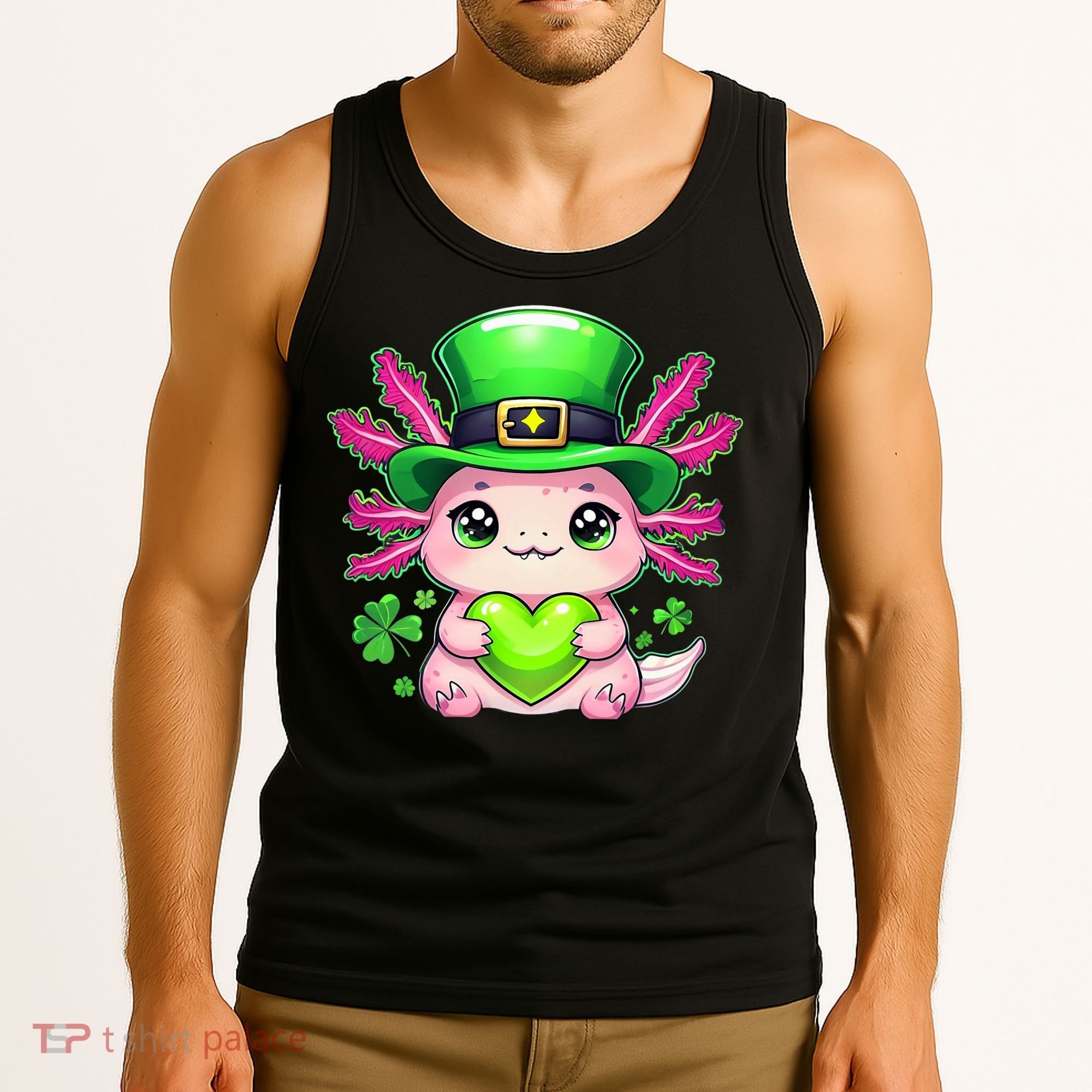 St Patricks Day Axolotl Cute Saint Pattys Kawaii Irish Tank Top