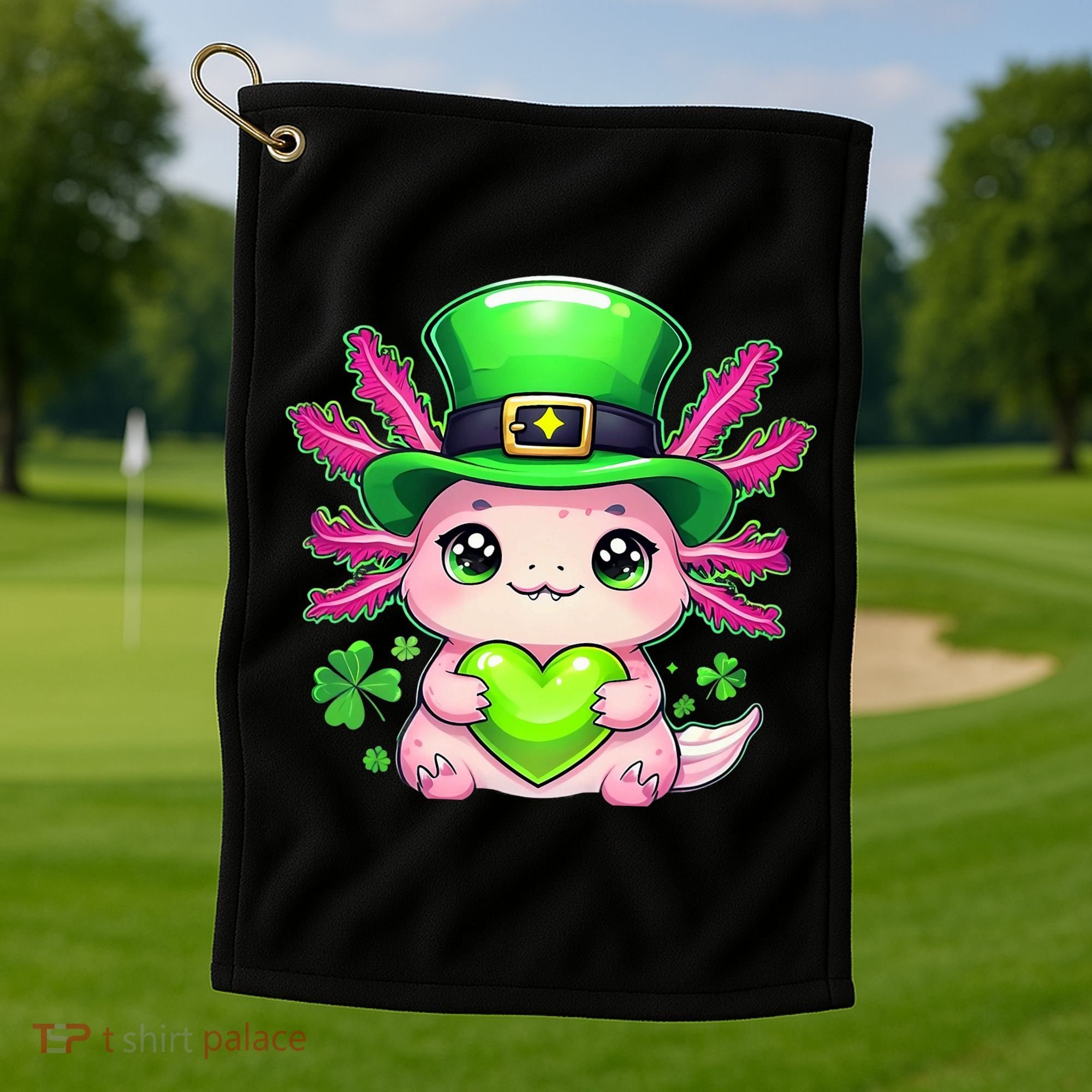 St Patricks Day Axolotl Cute Saint Pattys Kawaii Irish Golf Towel