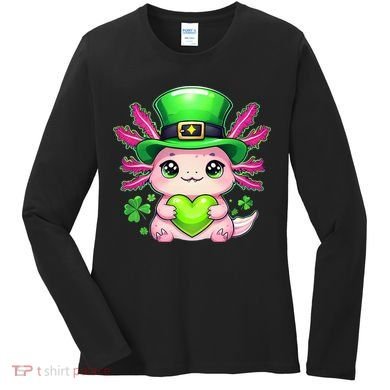 St Patricks Day Axolotl Cute Saint Pattys Kawaii Irish Women's Long Sleeve Shirt