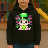 St Patricks Day Axolotl Cute Saint Pattys Kawaii Irish Kids Hoodie thumb 3