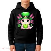 St Patricks Day Axolotl Cute Saint Pattys Kawaii Irish Kids Hoodie thumb 4