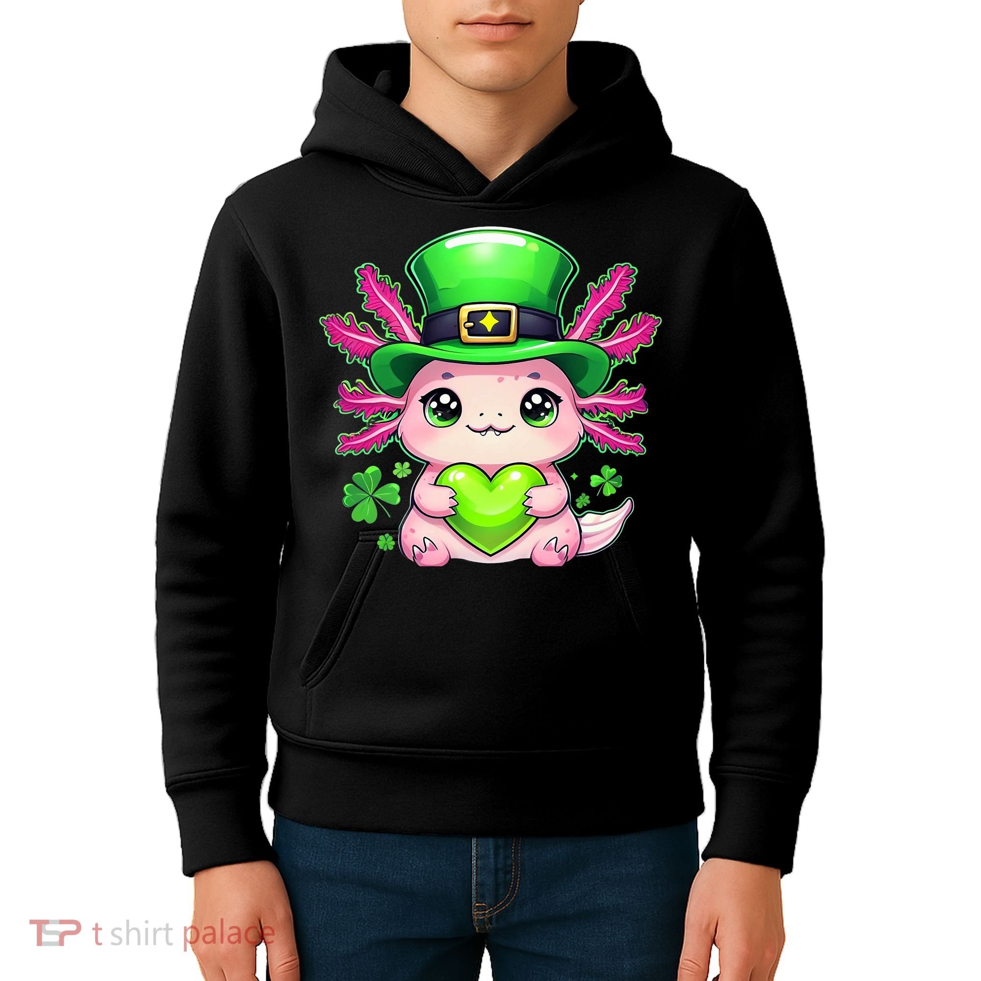 St Patricks Day Axolotl Cute Saint Pattys Kawaii Irish Kids Hoodie