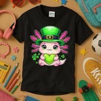 St Patricks Day Axolotl Cute Saint Pattys Kawaii Irish Kids T-Shirt thumb 3