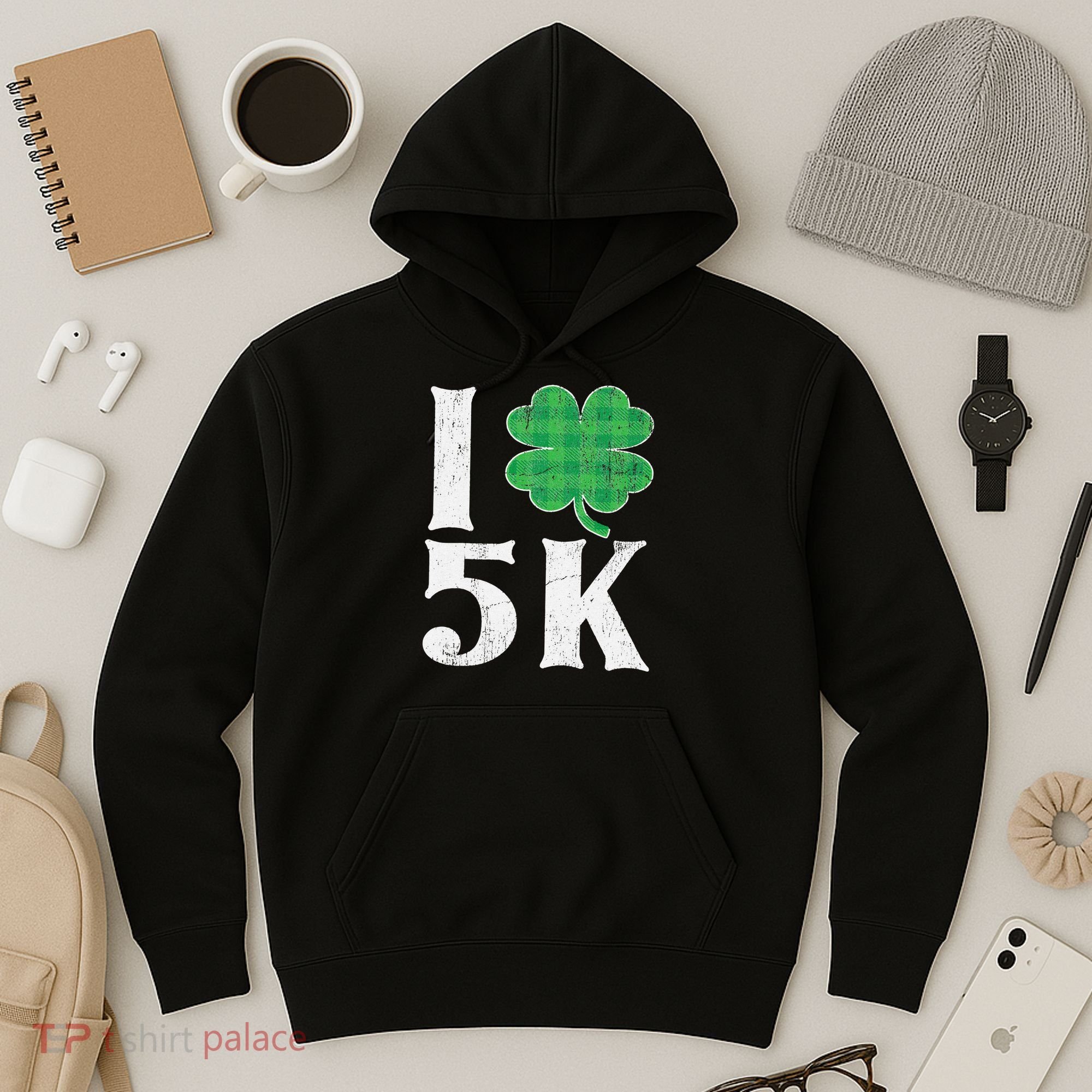 St Patricks Day Running Buffalo Plaid I Shamrock Love 5K Hoodie