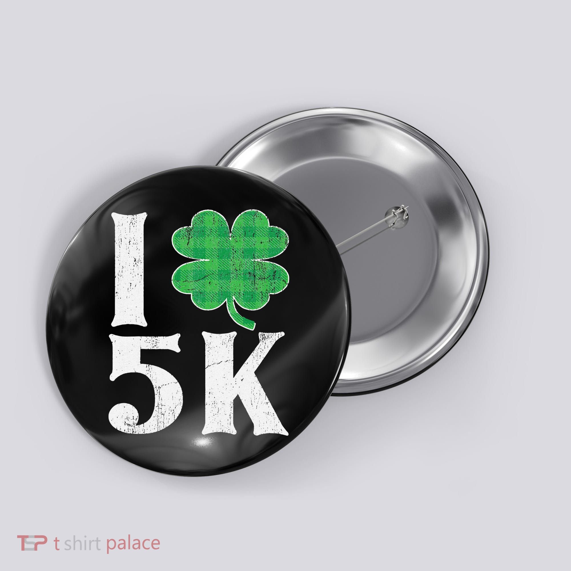 St Patricks Day Running Buffalo Plaid I Shamrock Love 5K Button