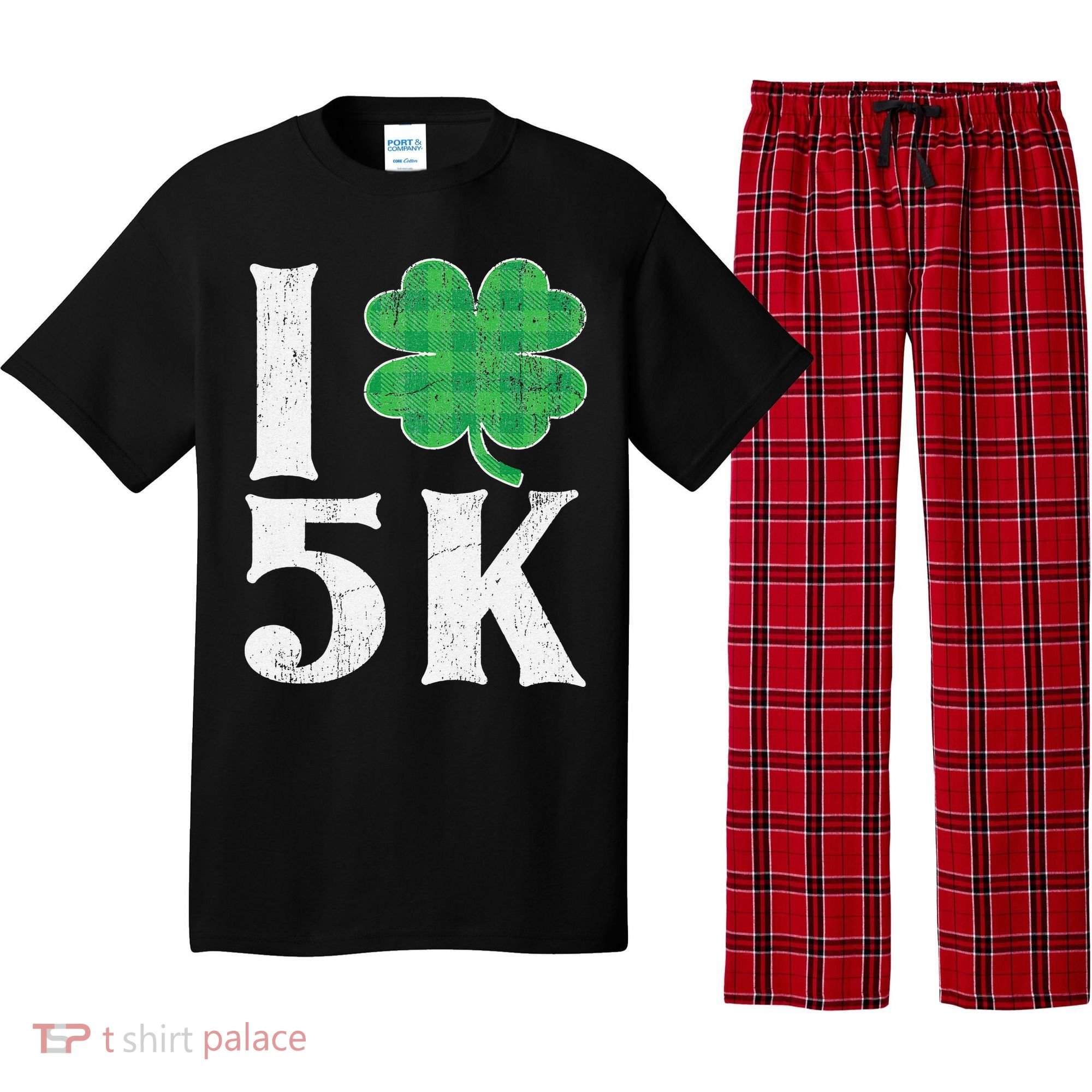 St Patricks Day Running Buffalo Plaid I Shamrock Love 5K Pajama Set
