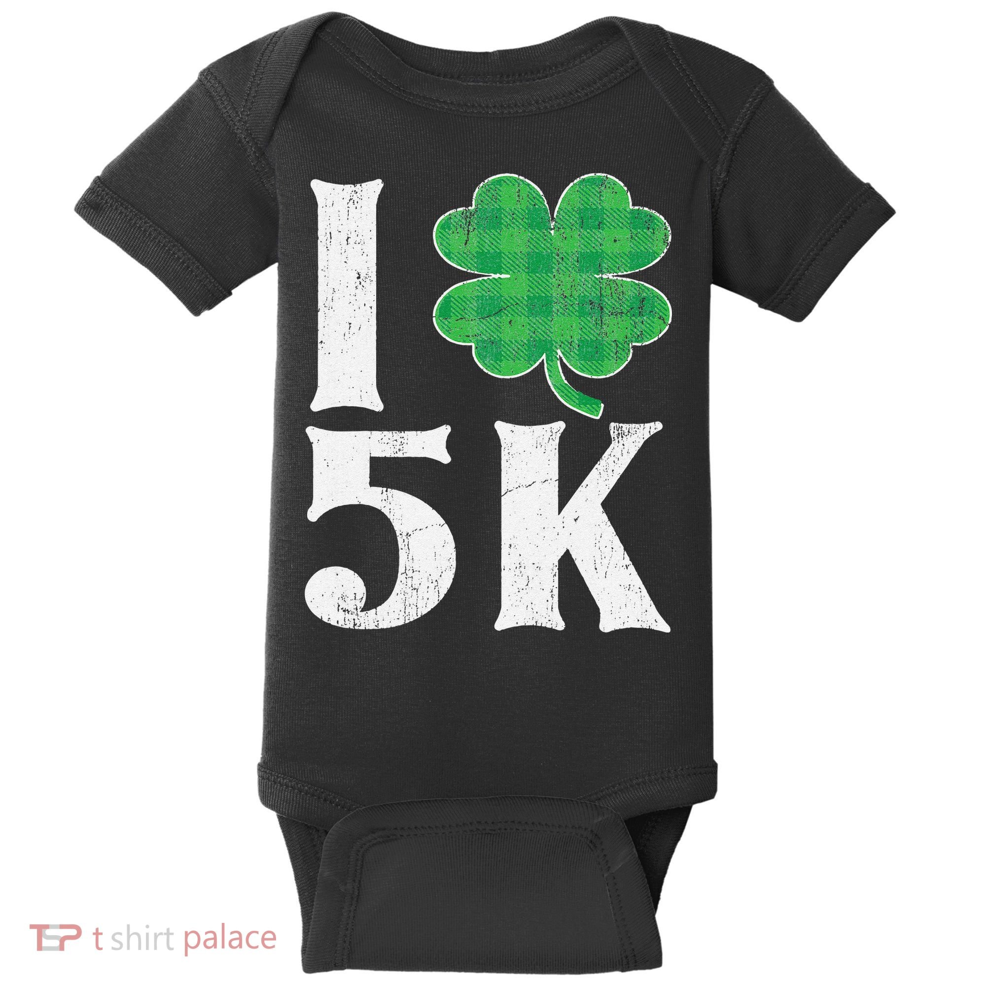 St Patricks Day Running Buffalo Plaid I Shamrock Love 5K Baby Bodysuit