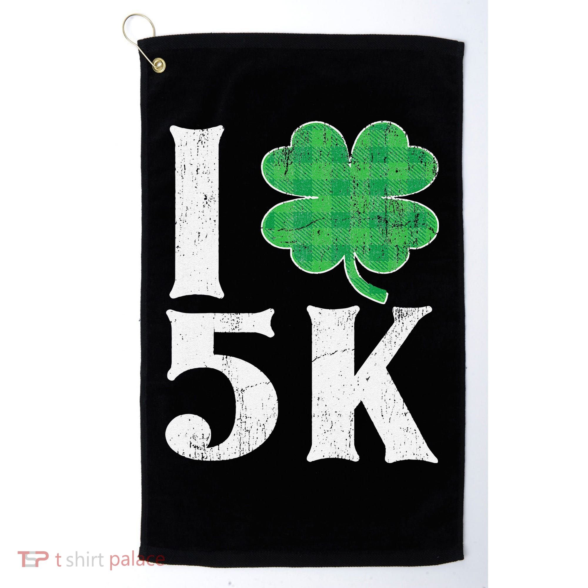 St Patricks Day Running Buffalo Plaid I Shamrock Love 5K Golf Towel