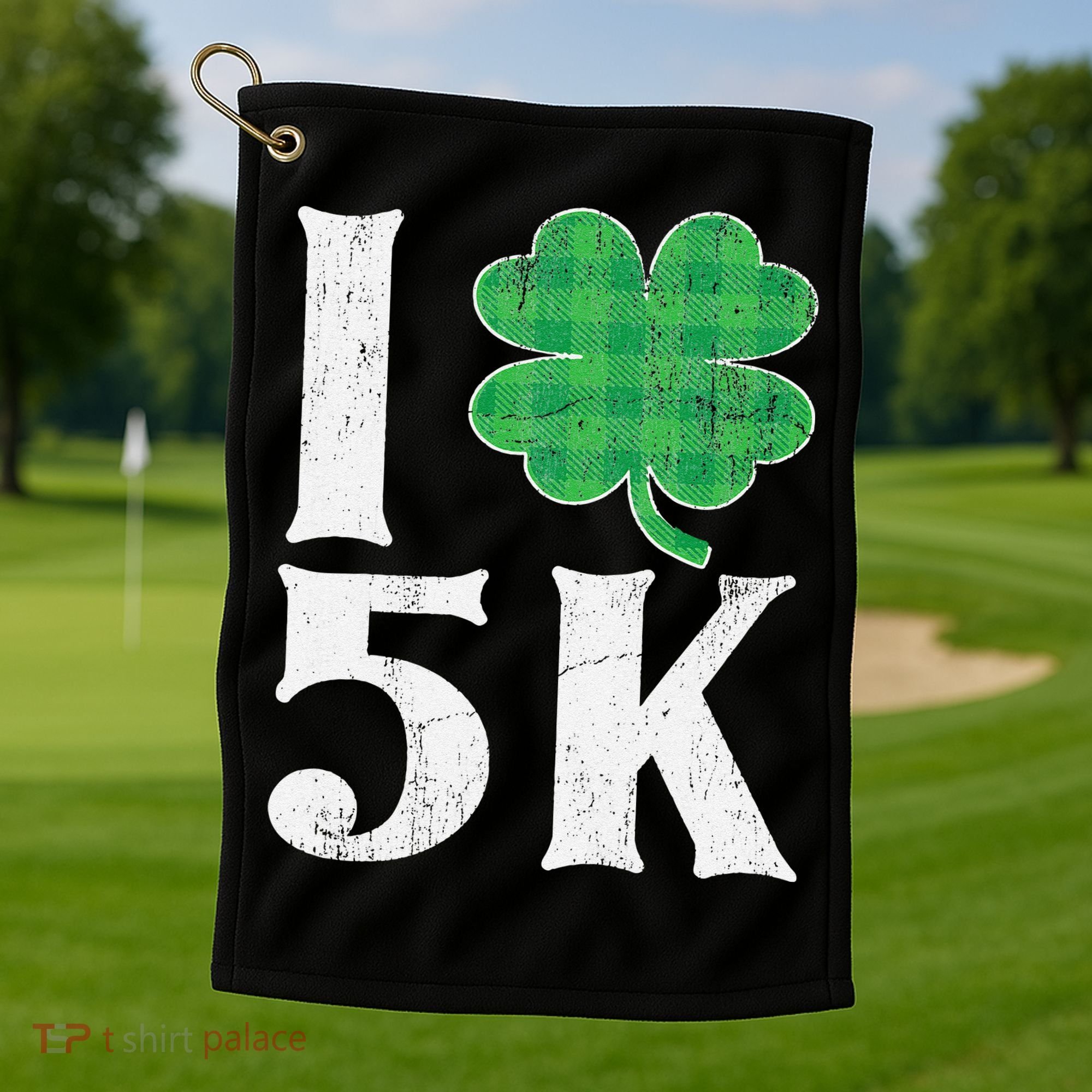 St Patricks Day Running Buffalo Plaid I Shamrock Love 5K Golf Towel