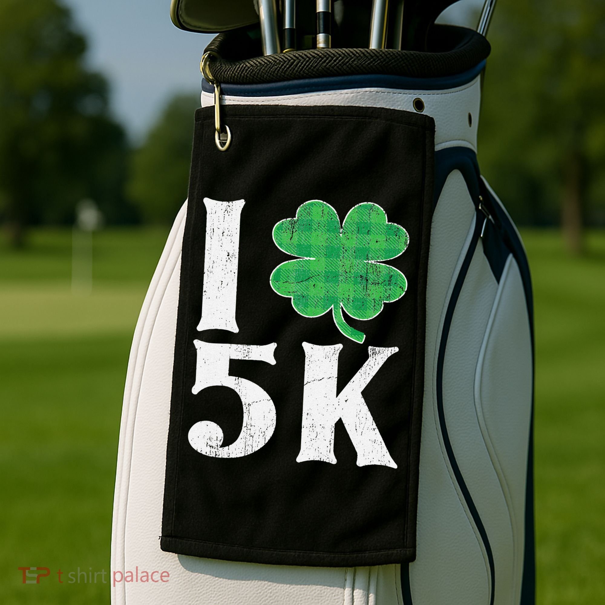 St Patricks Day Running Buffalo Plaid I Shamrock Love 5K Golf Towel