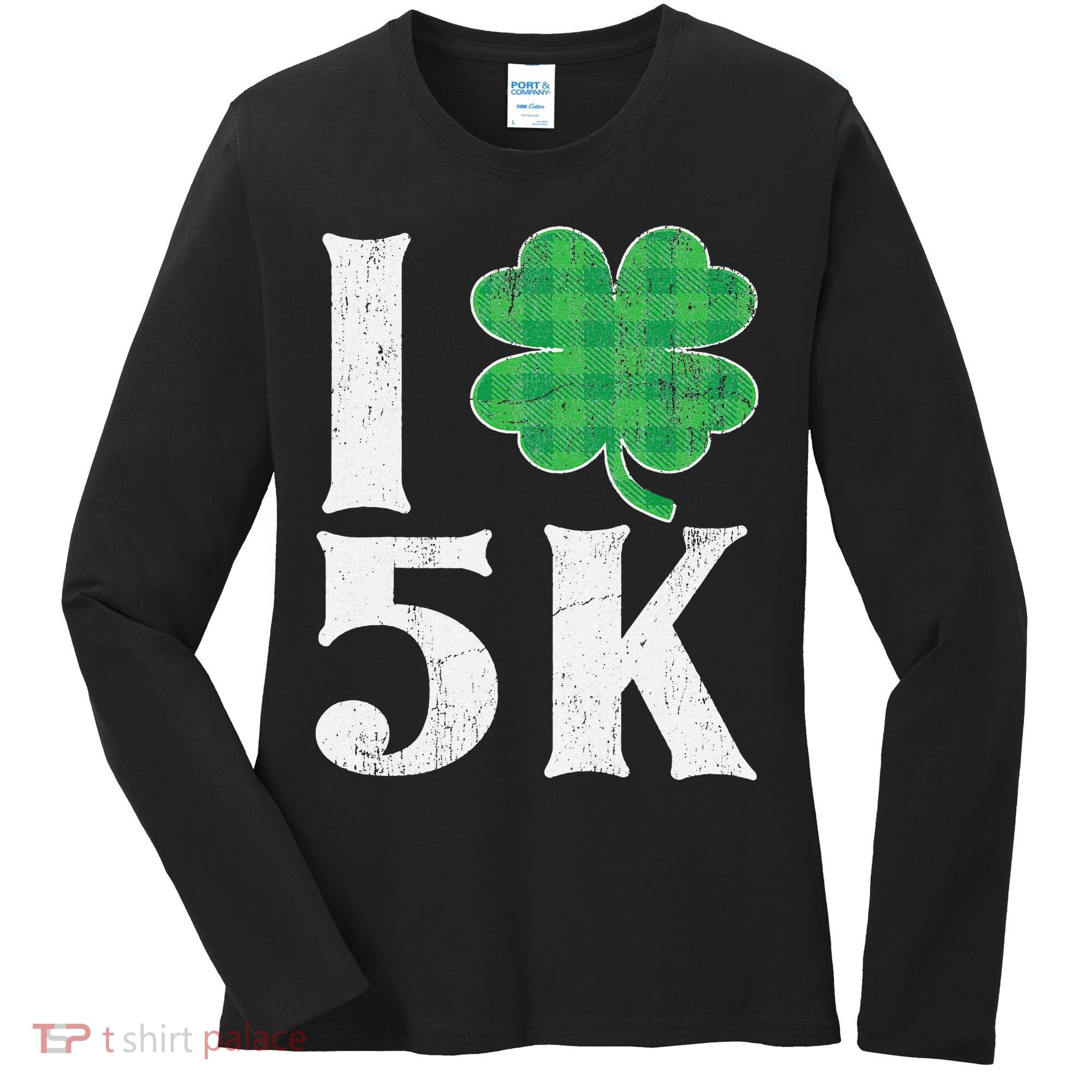 St Patricks Day Running Buffalo Plaid I Shamrock Love 5K Women's Long Sleeve Shirt