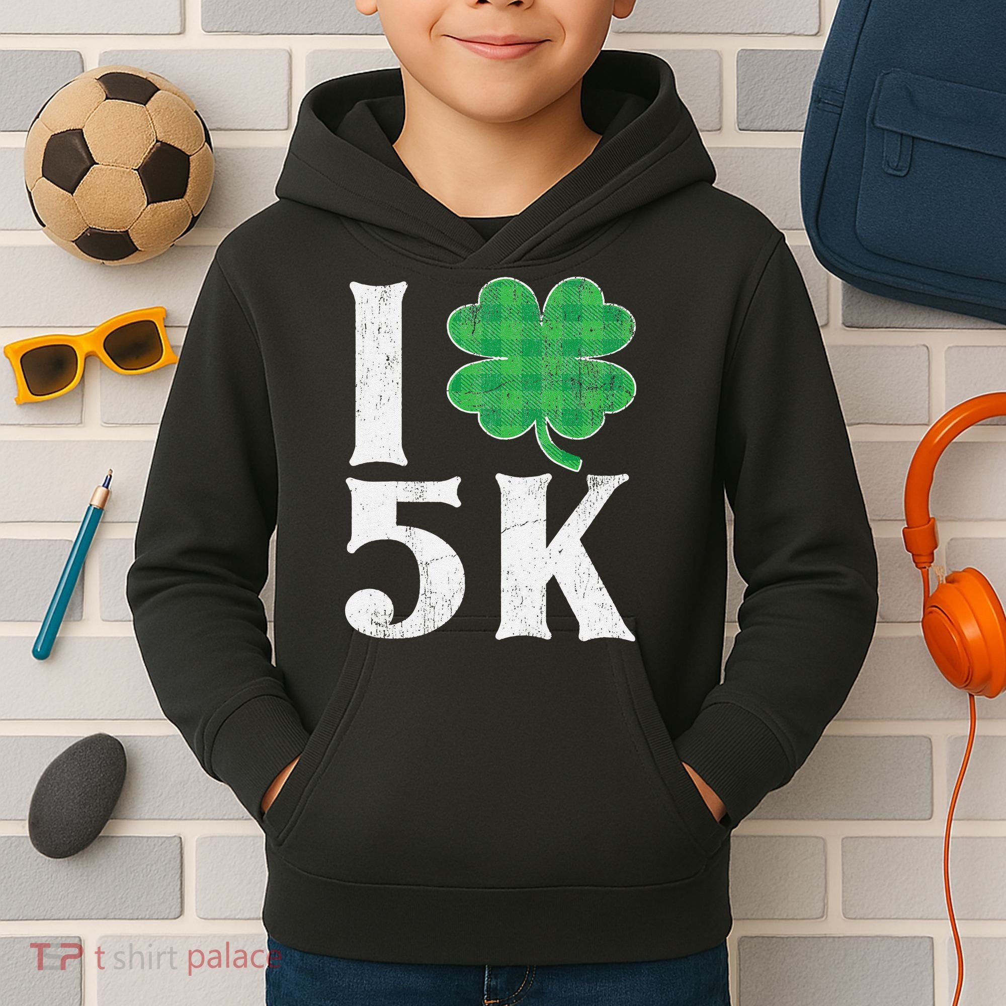 St Patricks Day Running Buffalo Plaid I Shamrock Love 5K Kids Hoodie