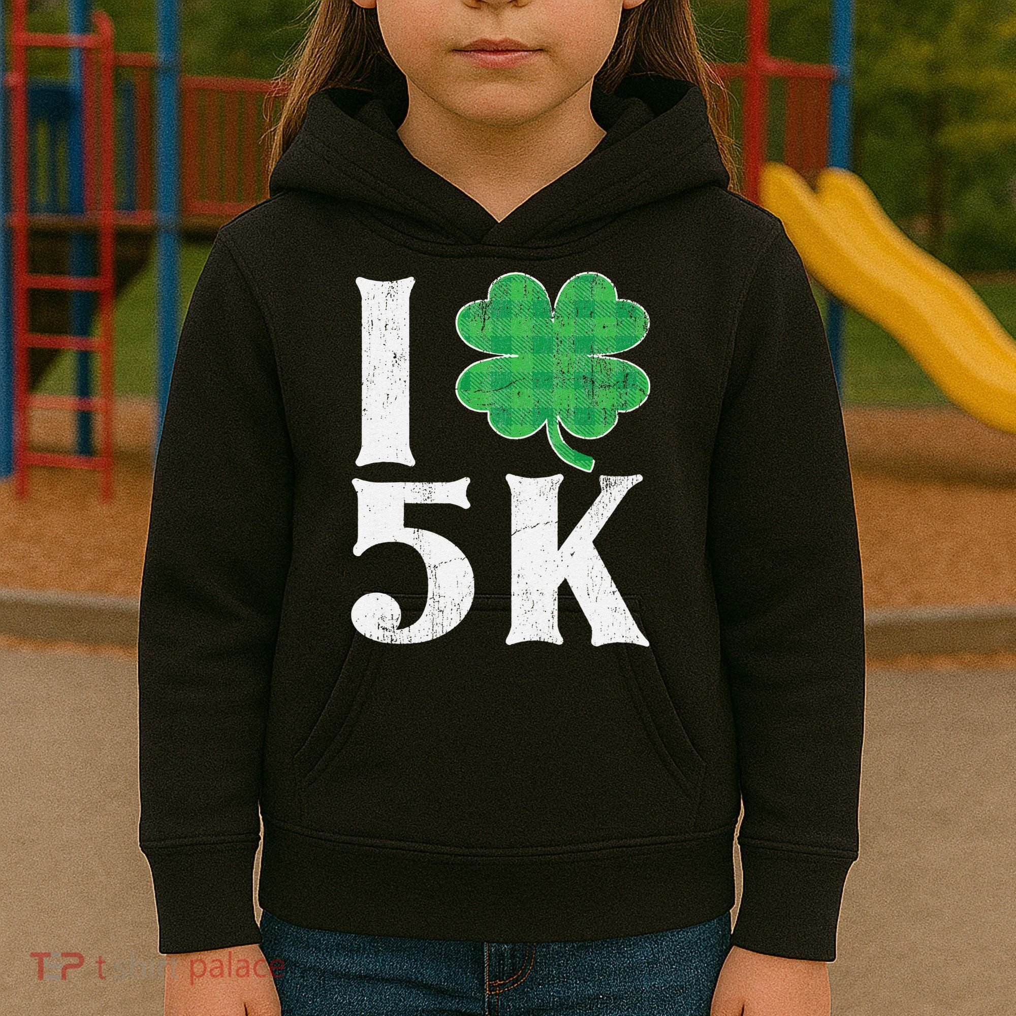 St Patricks Day Running Buffalo Plaid I Shamrock Love 5K Kids Hoodie