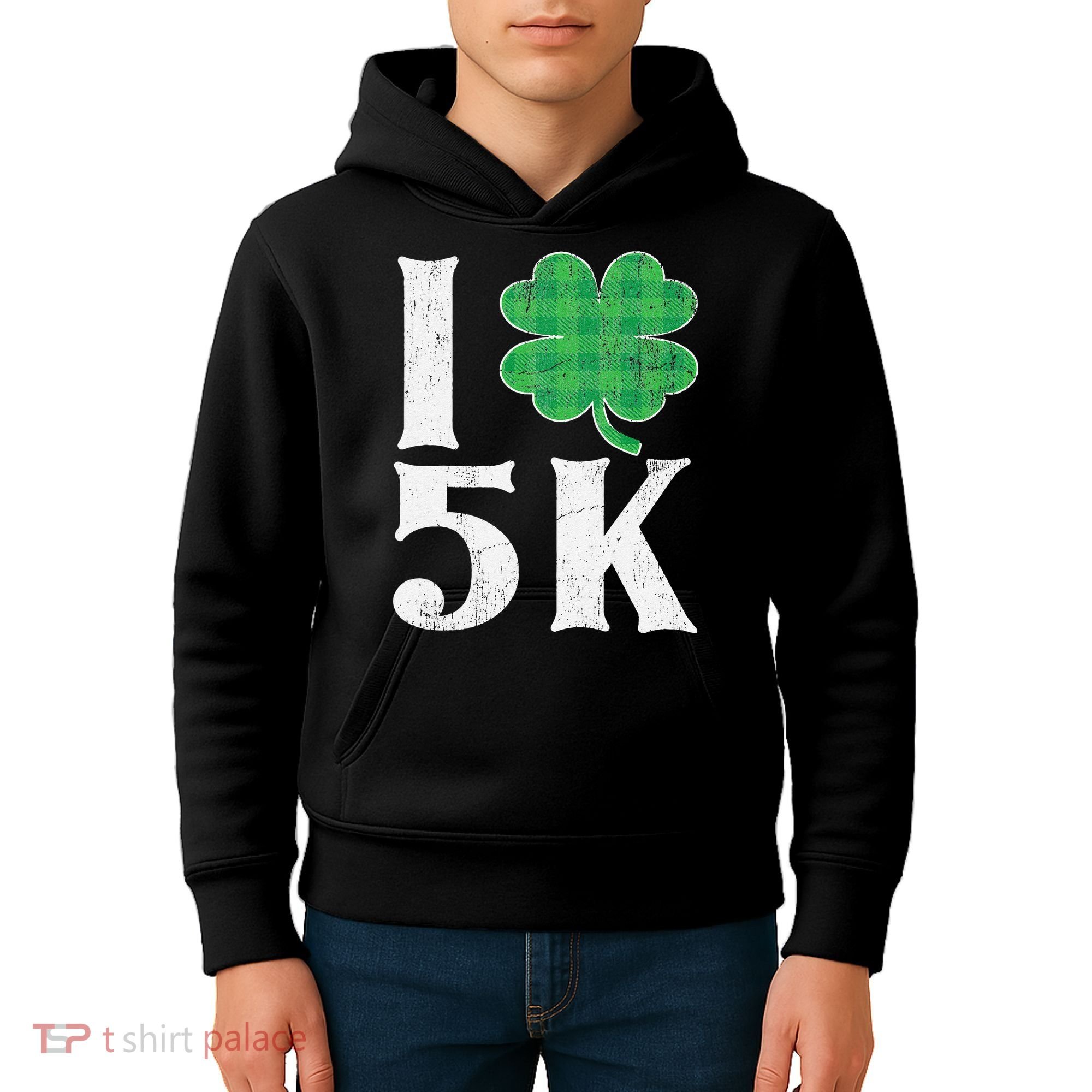 St Patricks Day Running Buffalo Plaid I Shamrock Love 5K Kids Hoodie