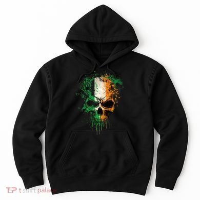 St Patricks Day Skull Irish Flag Teens Hoodie