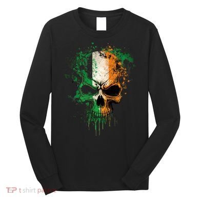 St Patricks Day Skull Irish Flag Teens Long Sleeve Shirt