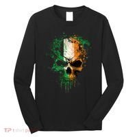 St Patricks Day Skull Irish Flag Teens Long Sleeve Shirt thumb 0