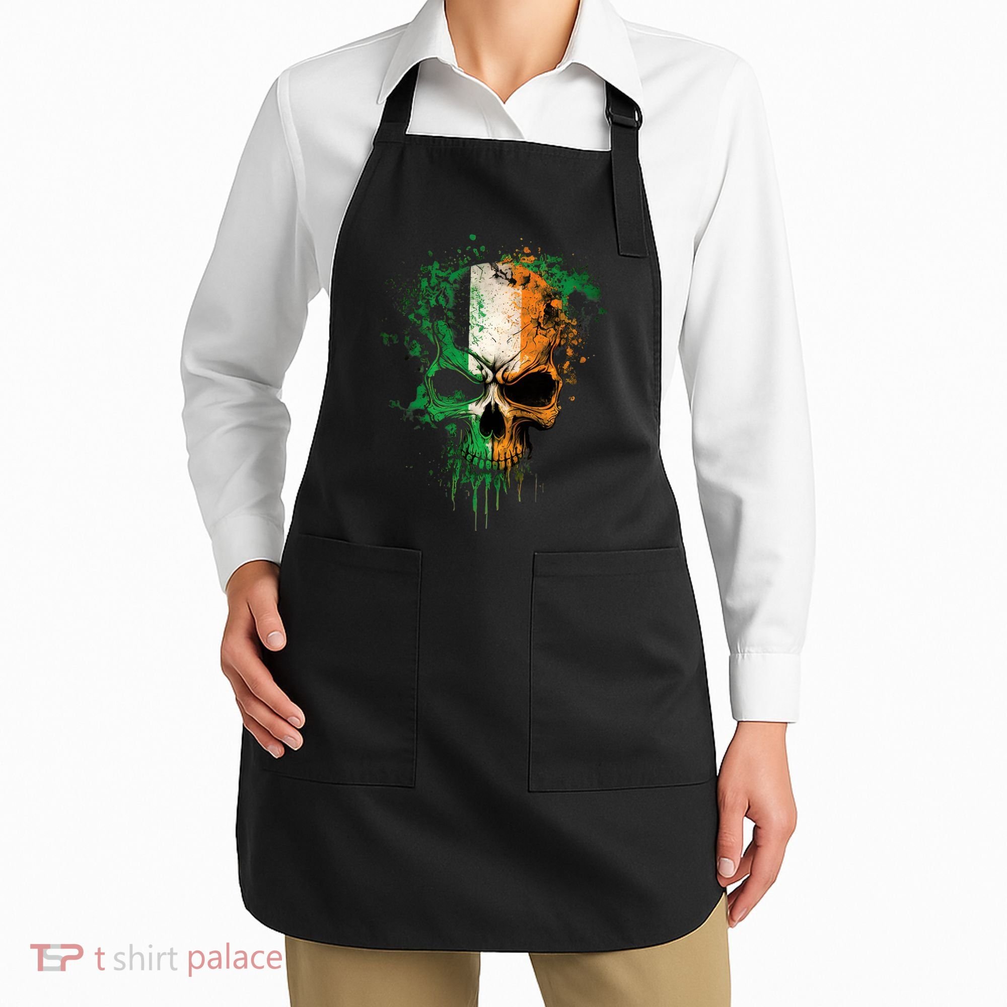 St Patricks Day Skull Irish Flag Teens Apron