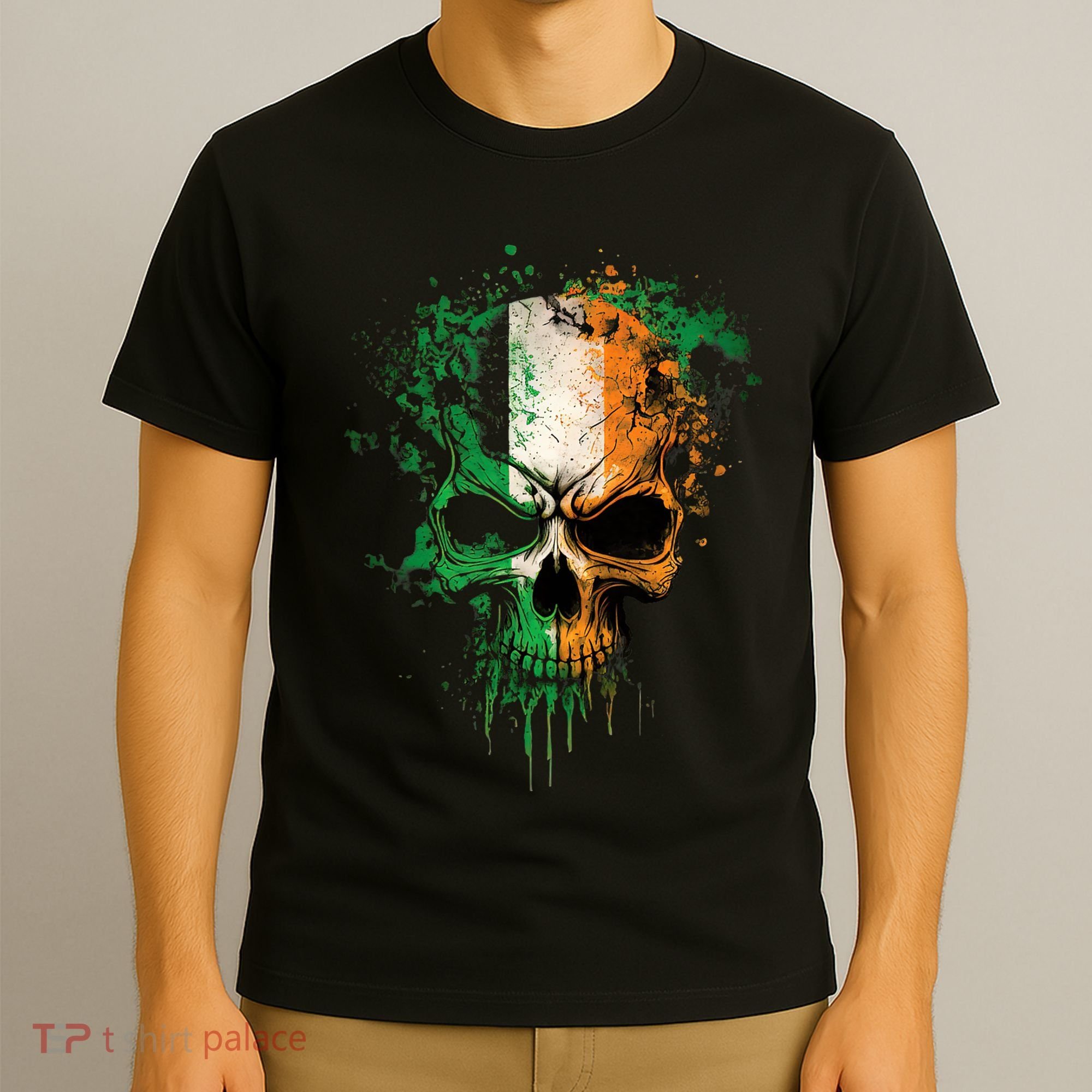 St Patricks Day Skull Irish Flag Teens T-Shirt