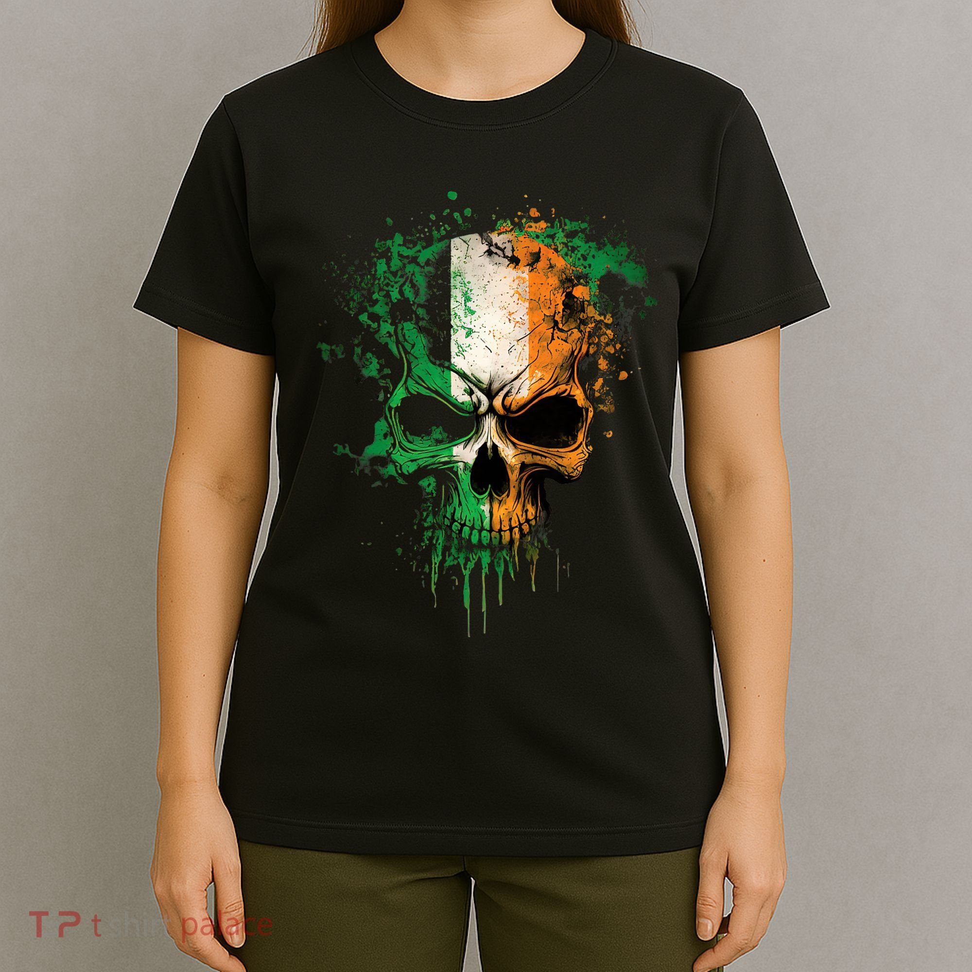 St Patricks Day Skull Irish Flag Teens T-Shirt