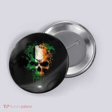 St Patricks Day Skull Irish Flag Teens Button