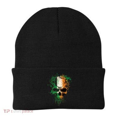 St Patricks Day Skull Irish Flag Teens Beanie