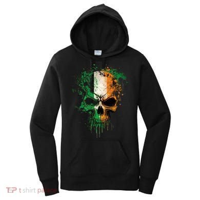 St Patricks Day Skull Irish Flag Teens Women's Hoodie