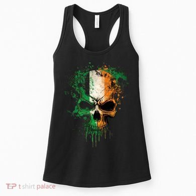 St Patricks Day Skull Irish Flag Teens Women's Tank Top