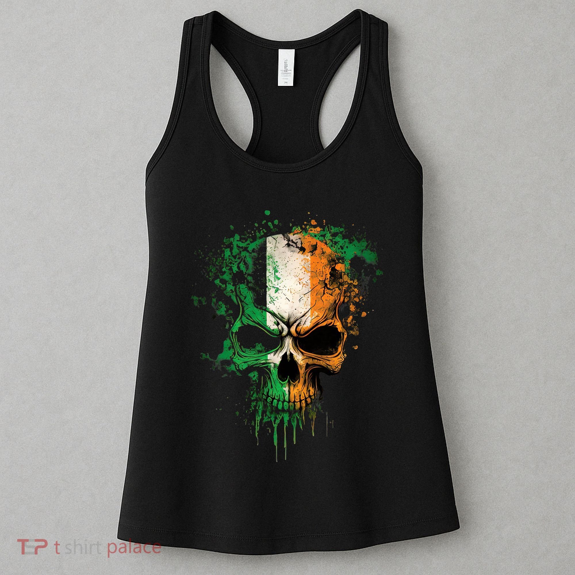 St Patricks Day Skull Irish Flag Teens Women's Tank Top