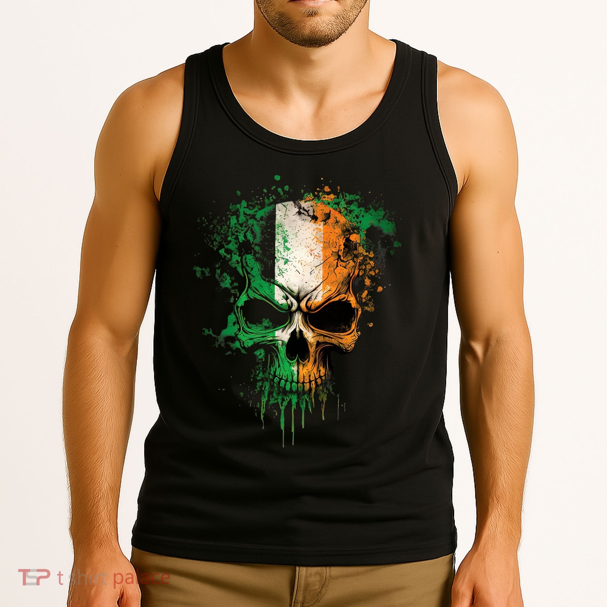 St Patricks Day Skull Irish Flag Teens Tank Top