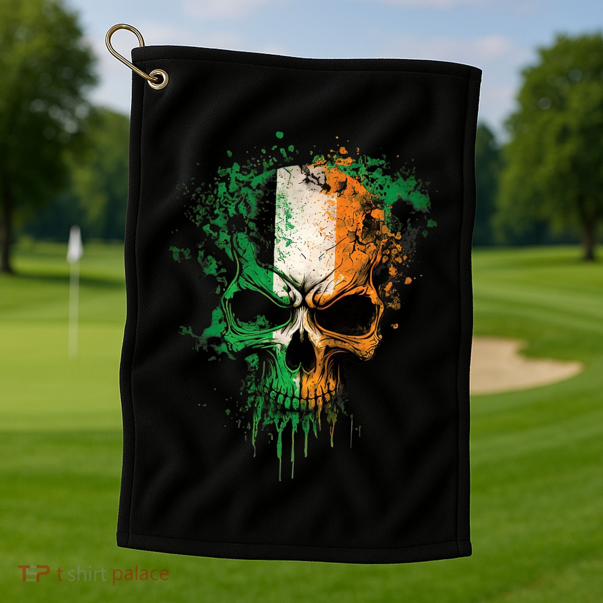 St Patricks Day Skull Irish Flag Teens Golf Towel
