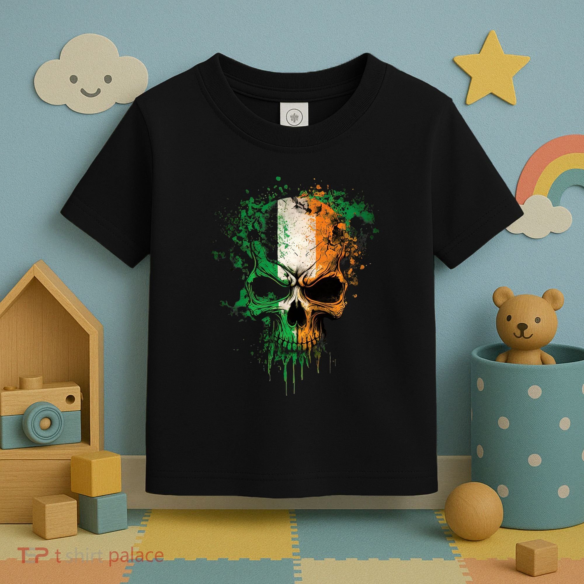 St Patricks Day Skull Irish Flag Teens Toddler T-Shirt