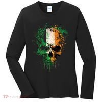 St Patricks Day Skull Irish Flag Teens Women's Long Sleeve Shirt thumb 0