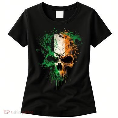 St Patricks Day Skull Irish Flag Teens Women's T-Shirt