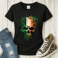 St Patricks Day Skull Irish Flag Teens Women's T-Shirt thumb 3