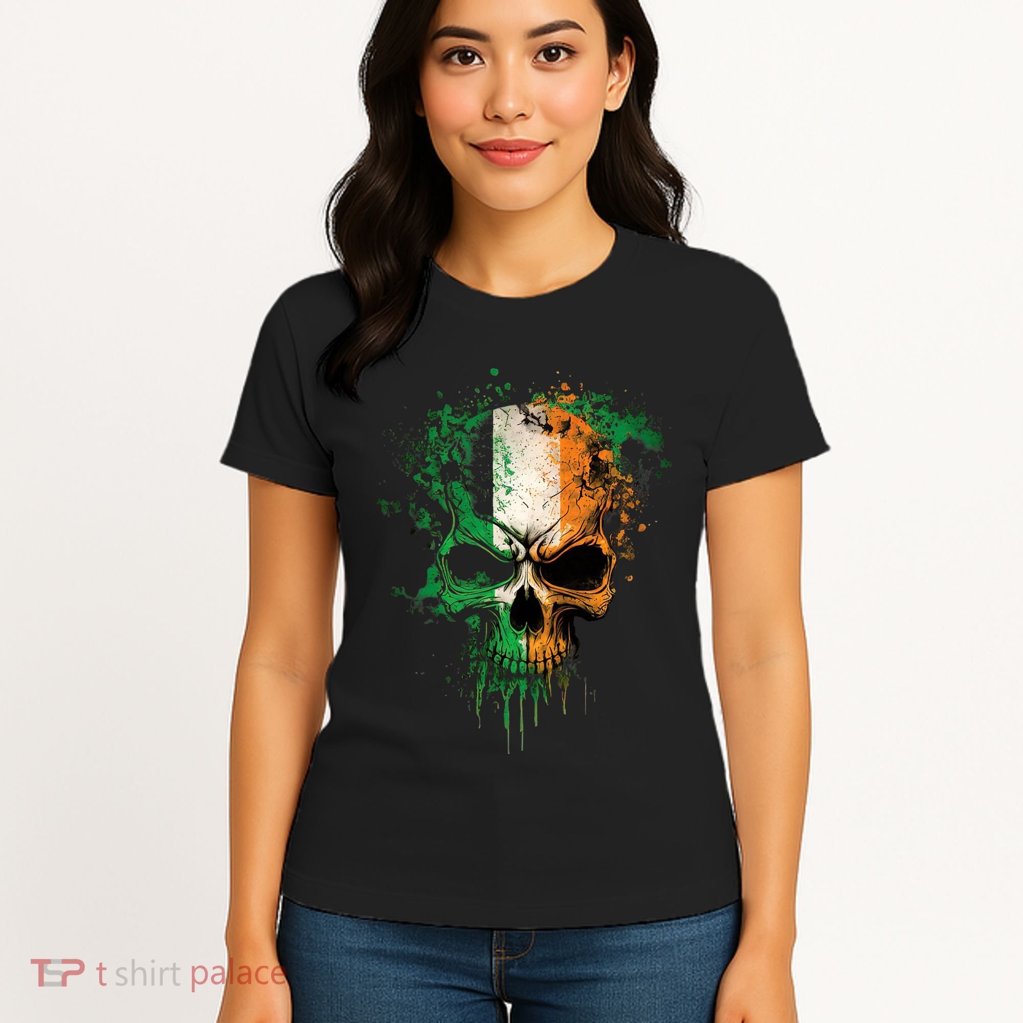 St Patricks Day Skull Irish Flag Teens Women's T-Shirt