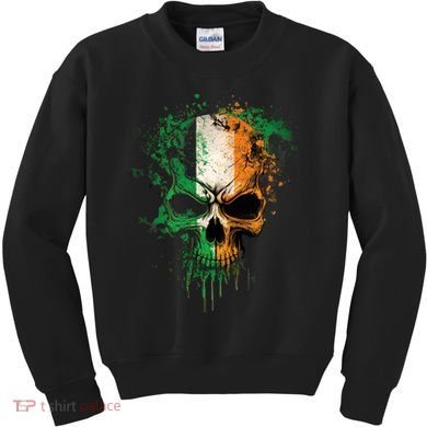 St Patricks Day Skull Irish Flag Teens Kids Sweatshirt