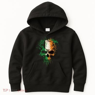 St Patricks Day Skull Irish Flag Teens Kids Hoodie