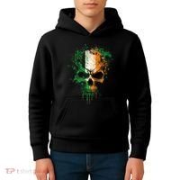 St Patricks Day Skull Irish Flag Teens Kids Hoodie thumb 4