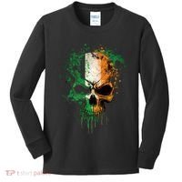 St Patricks Day Skull Irish Flag Teens Kids Long Sleeve Shirt thumb 0
