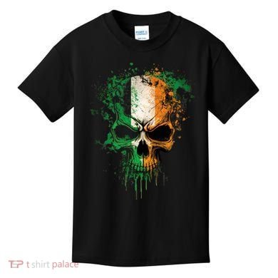 St Patricks Day Skull Irish Flag Teens Kids T-Shirt