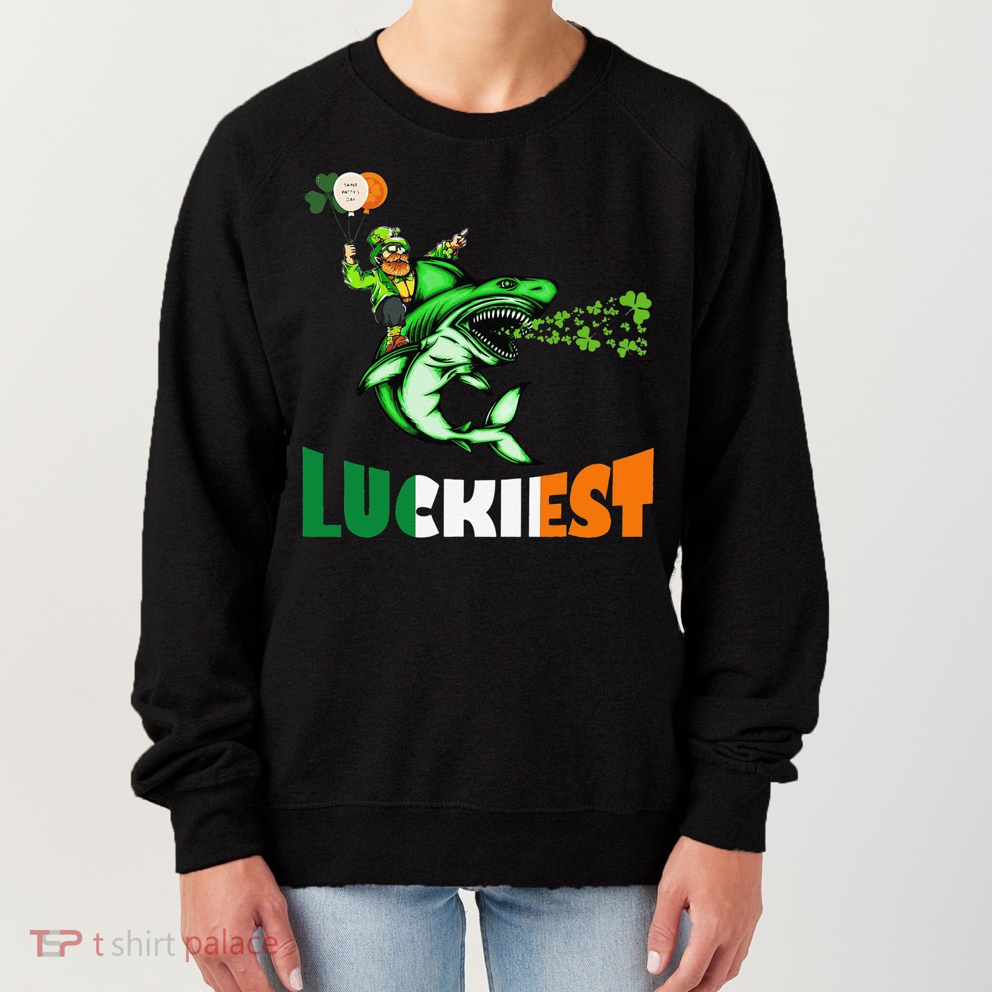 Saint Patrick's Day Funny Leprechaun Riding Shark Best Gift Women's Sweatshirt
