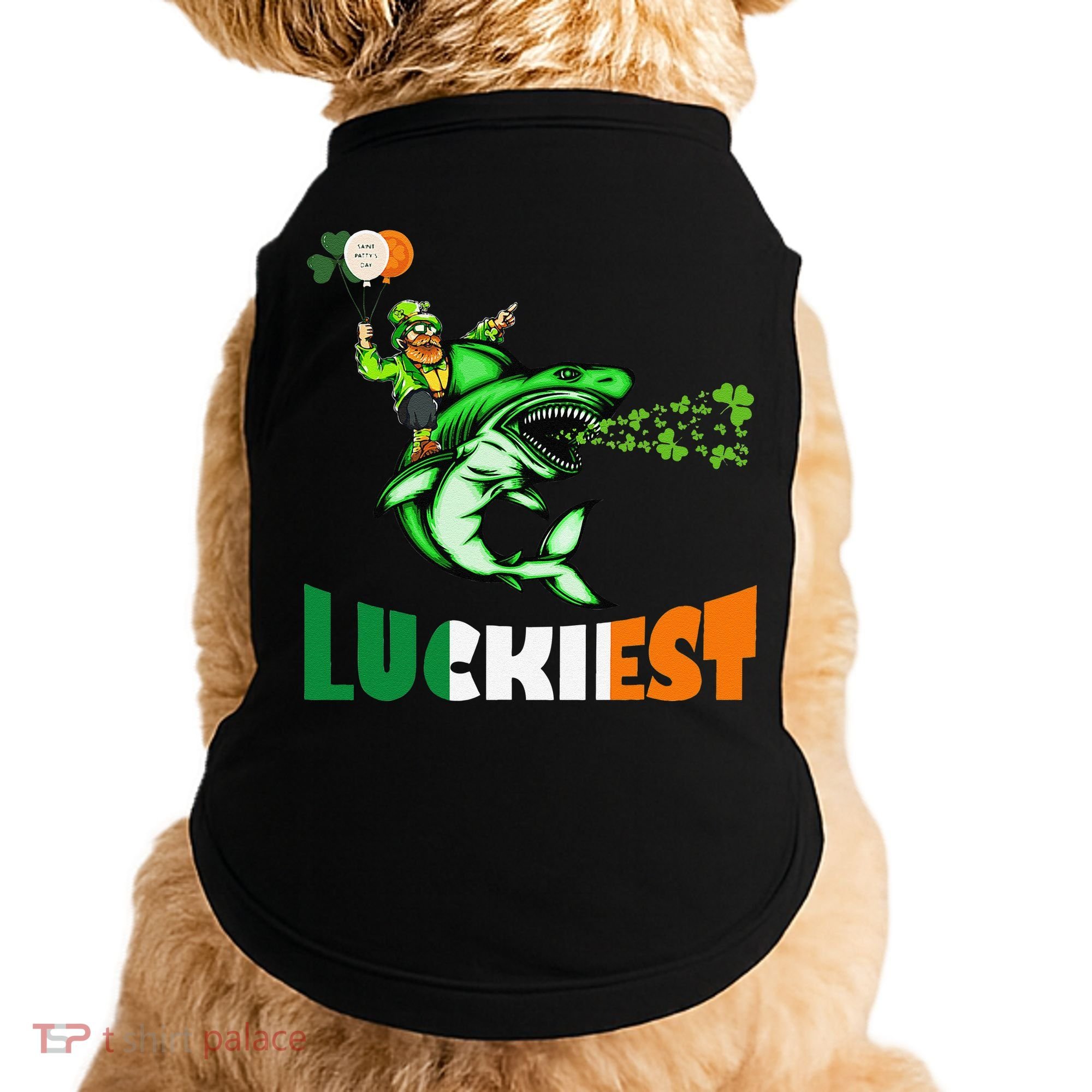 Saint Patrick's Day Funny Leprechaun Riding Shark Best Gift Doggie Tank