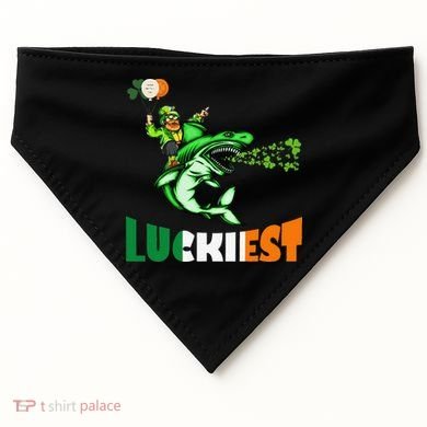 Saint Patrick's Day Funny Leprechaun Riding Shark Best Gift USA-Made Doggie Bandana