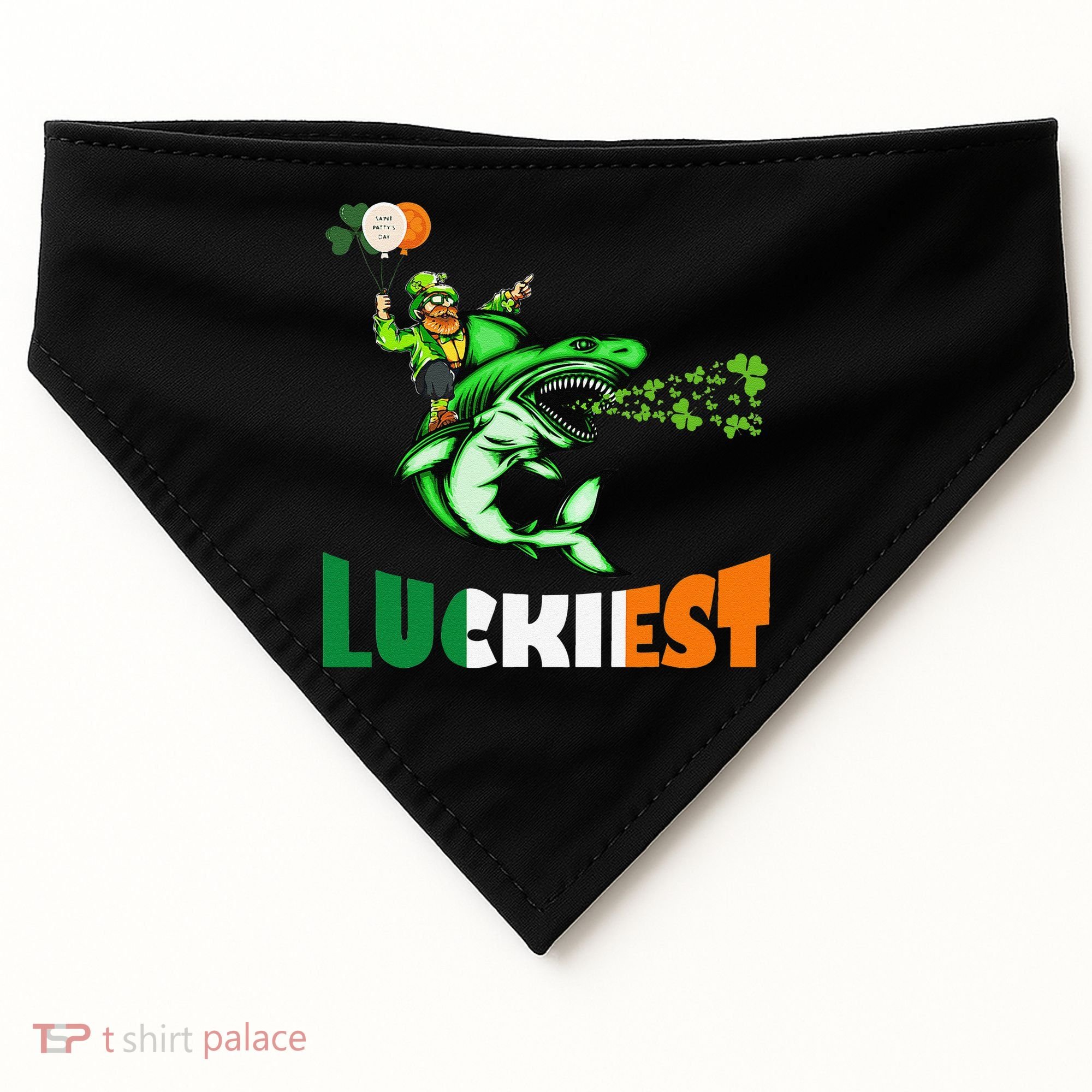 Saint Patrick's Day Funny Leprechaun Riding Shark Best Gift USA-Made Doggie Bandana